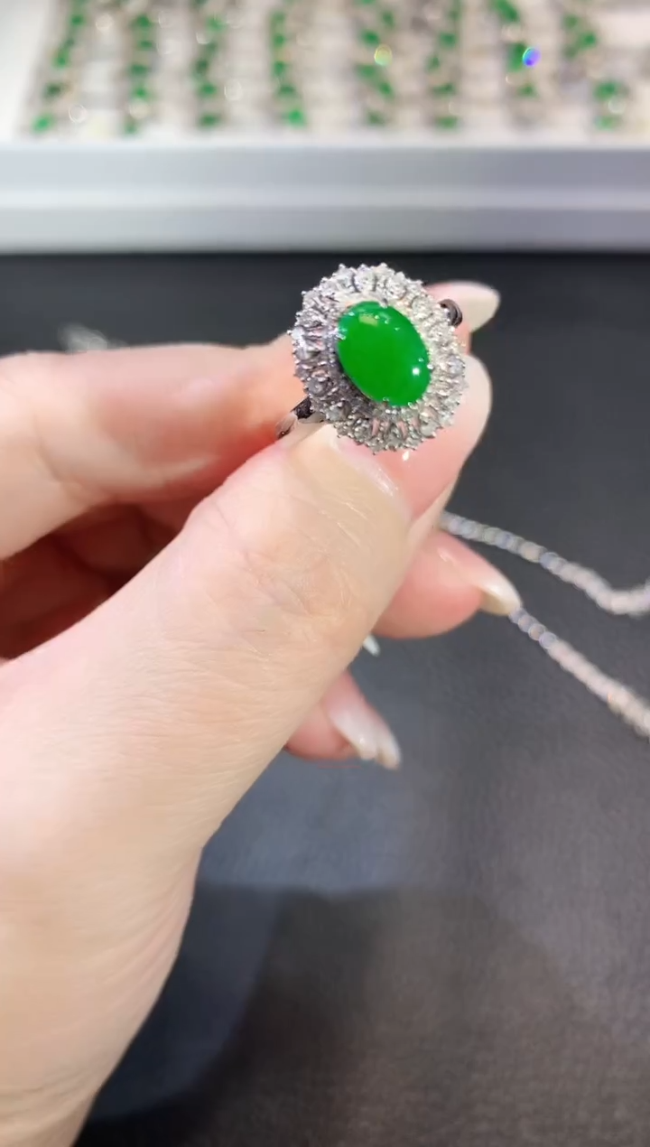 翡翠戒指18K金镶嵌A54 翡翠
