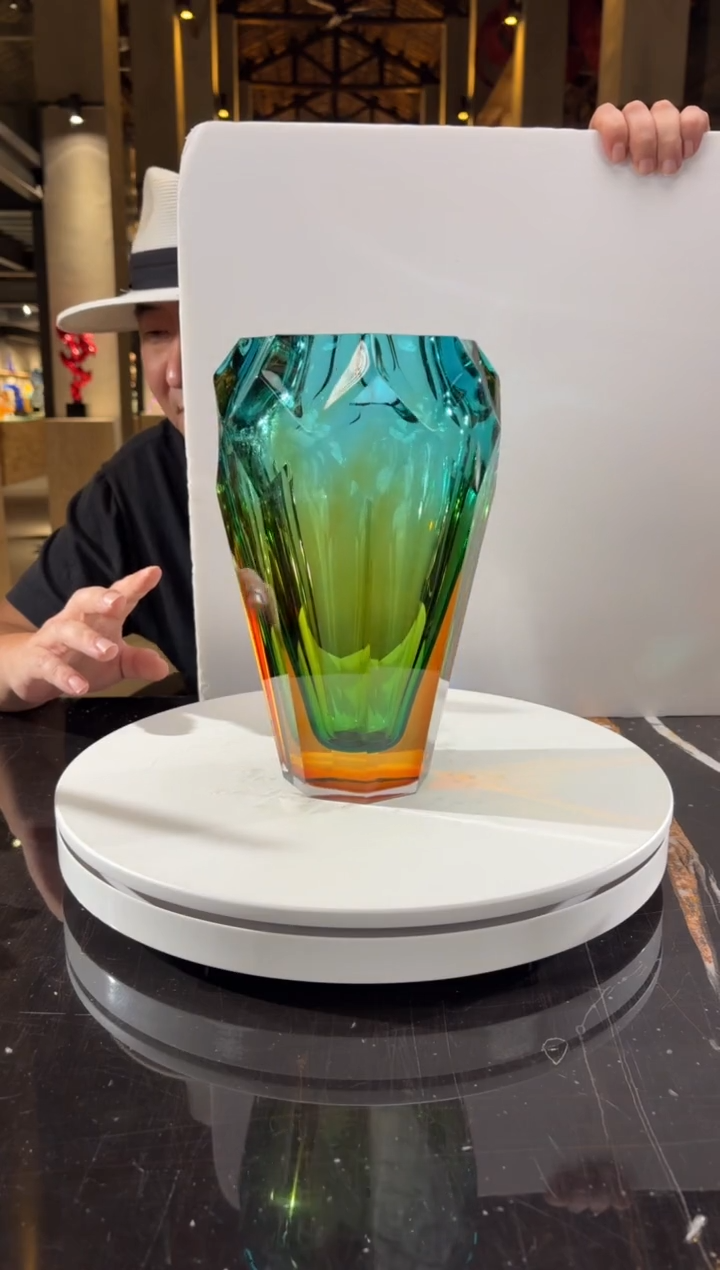 摆件CS0401017-1冰花琥珀金湖水蓝艺术琉璃花器