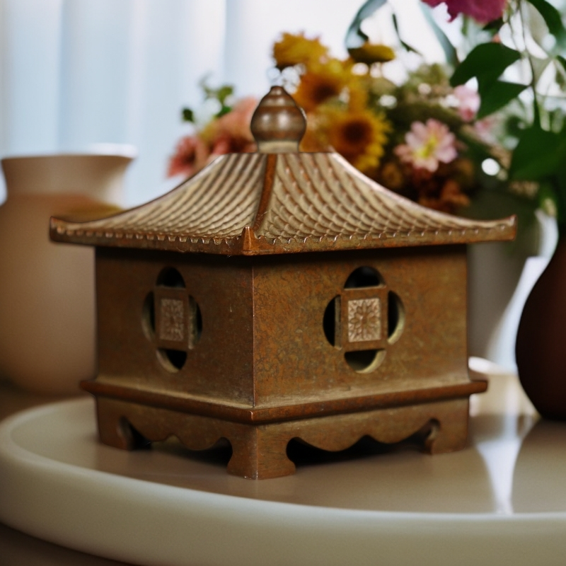 家居精品香薰摆件黄铜香炉四方熏香炉仿古纯铜