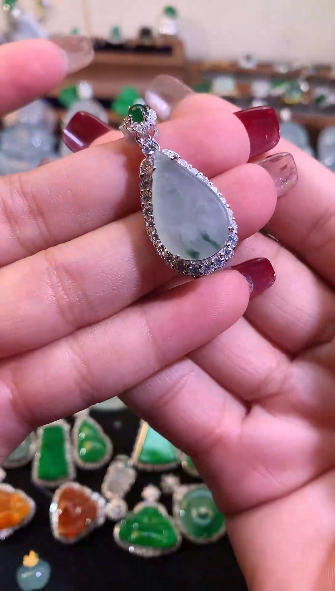 【闪购商品】翡翠颈饰银S925镶嵌缅甸天然A货翡翠