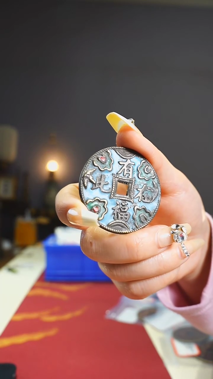 【闪购商品】铜珐琅彩有福在此花钱4.2cm/103-5