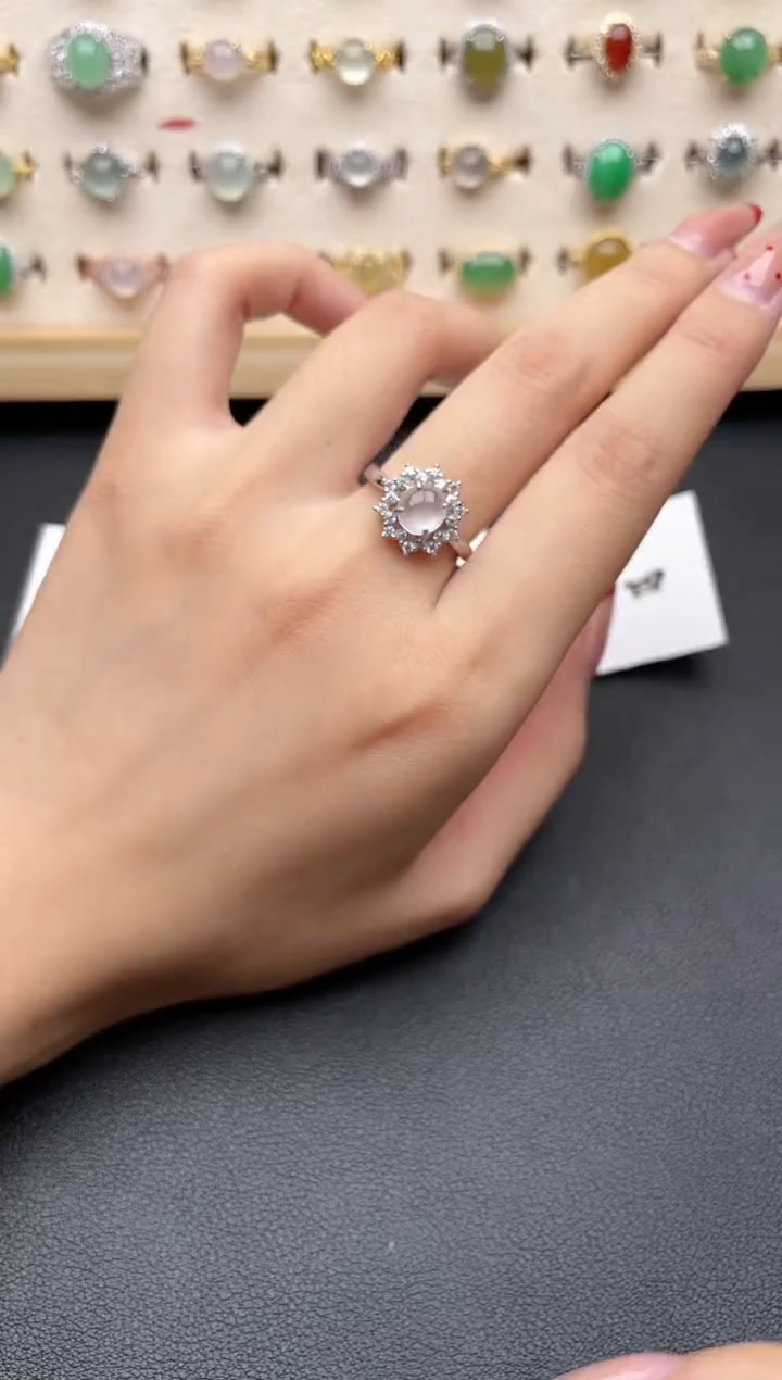 【闪购商品】翡翠戒指银S925镶嵌一物一证一礼盒