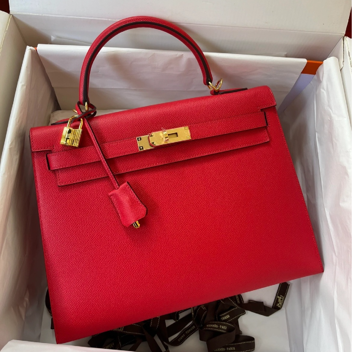 99新 Hermes/爱马仕 kelly32单肩包/国旗红T刻/250628CXHVQ07