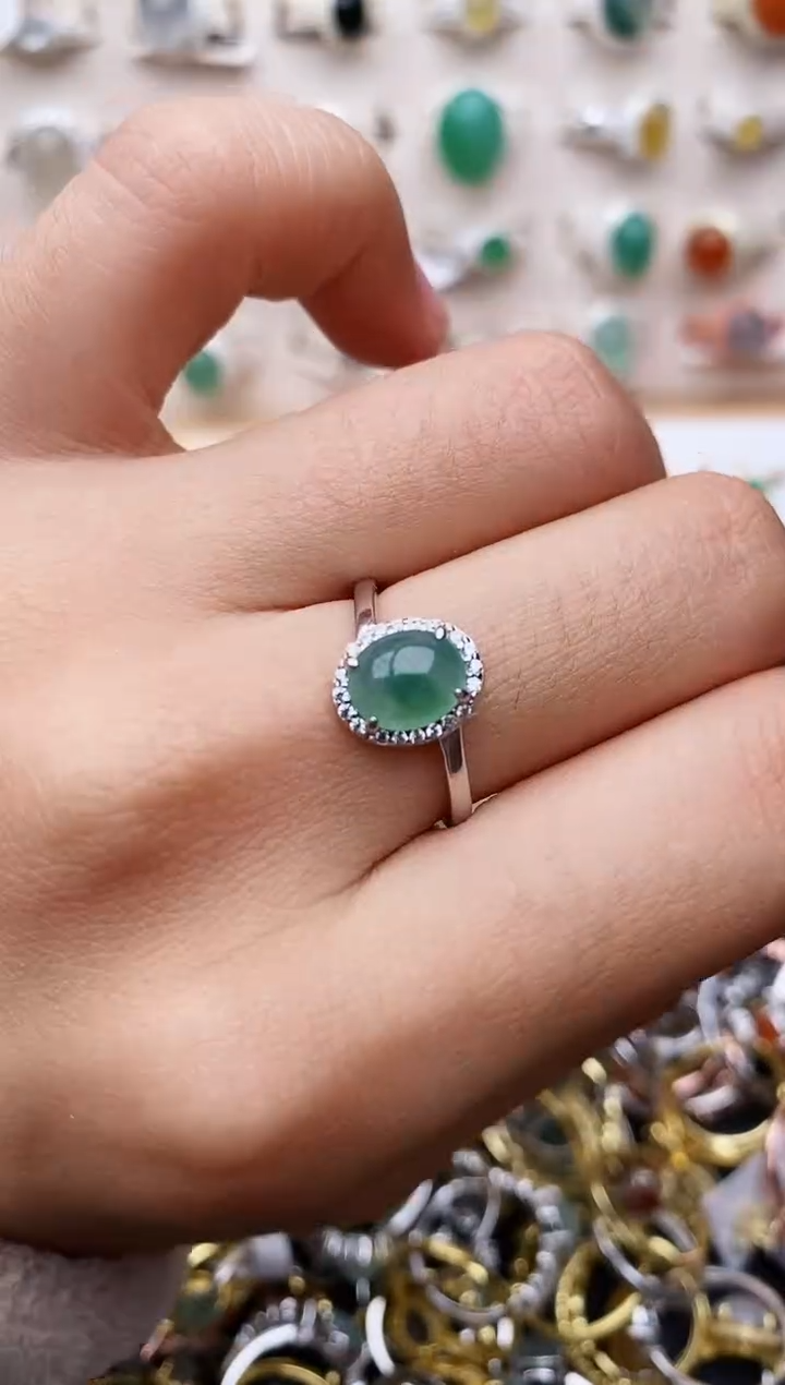 【闪购商品】翡翠戒指银S925镶嵌缅甸翡翠