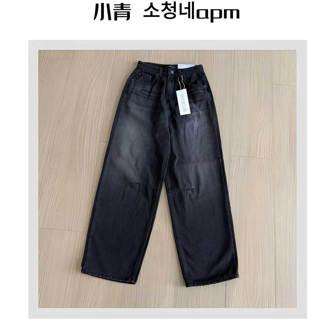 韩国东大门 GRA[原钥匙]/7610线条膝盖直筒牛仔裤（拉绒 拉绒！）