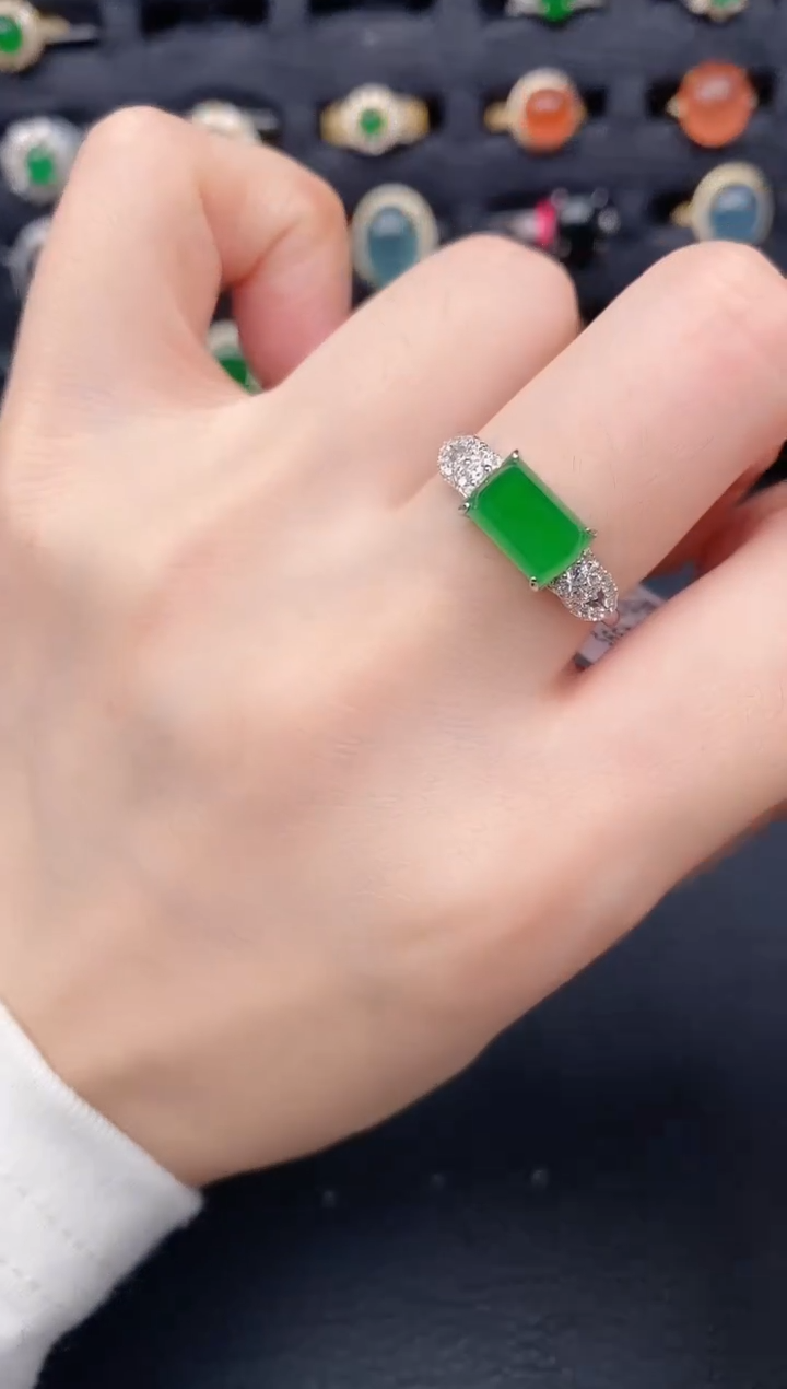 银S925镶嵌戒指翡翠天然a货翡翠63