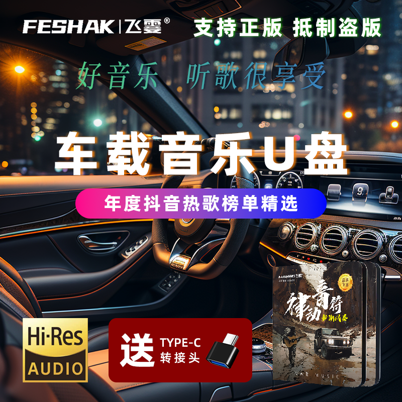 FESHAK/飞霎2025新款正版车载音乐u盘中文DJ舞曲流行伤感情歌