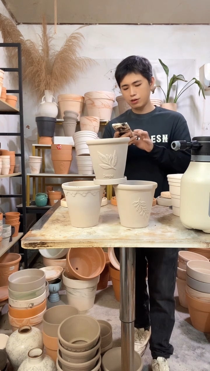 13*13灰陶浮雕3图案 3盆3托