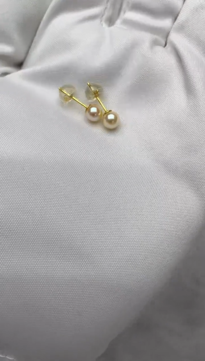 银S925镶嵌海水珍珠耳钉AK羽皇金素钉5-5.5mm