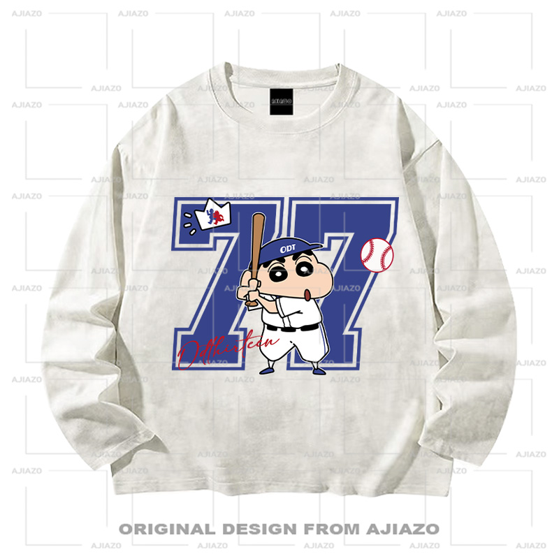 老狗十三【棒球小新77号】纯棉扎染长袖T恤 休闲百搭男女同款上衣