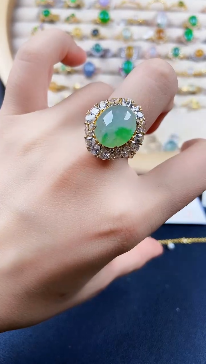 翡翠戒指银S925镶嵌456789