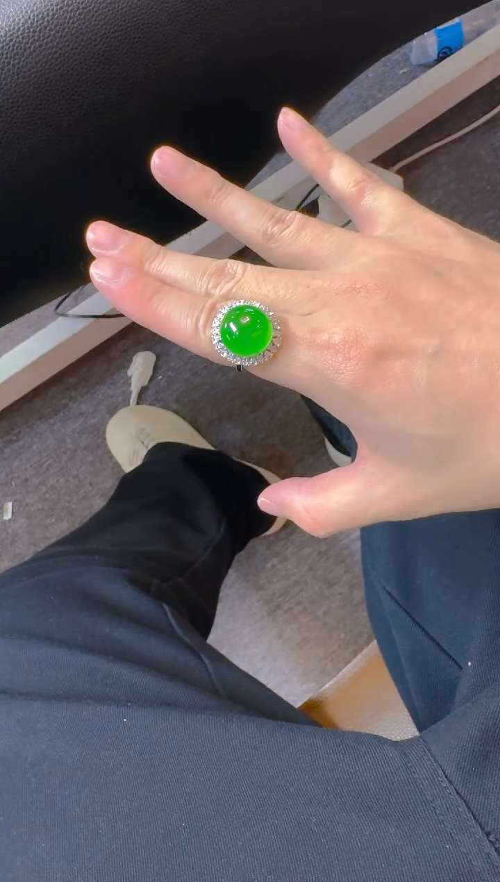 翡翠银S925镶嵌戒指天然a货翡翠