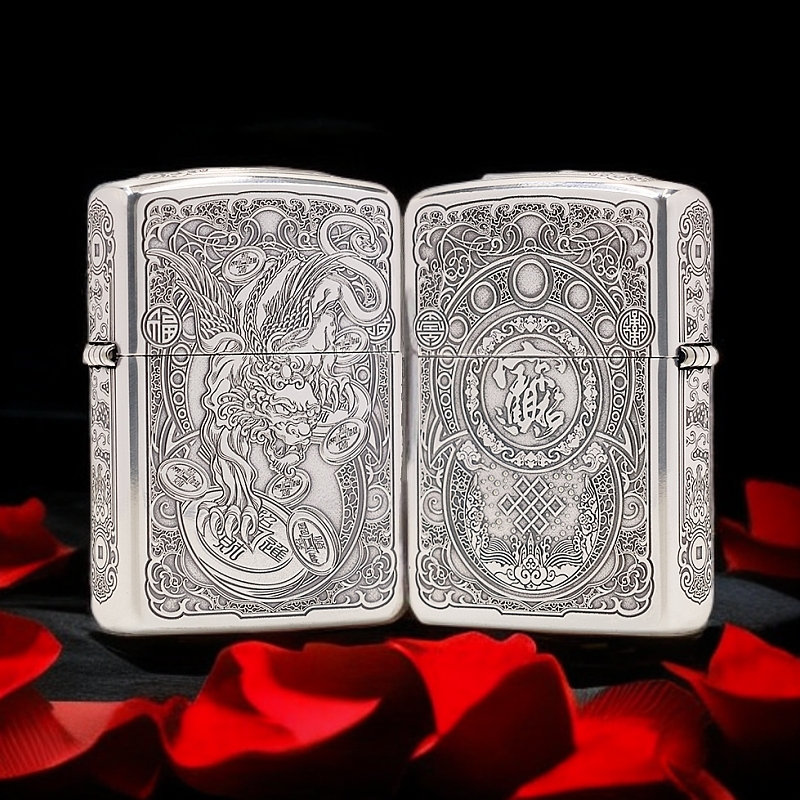 ZIPPO/之宝打火机镀银【九钱貔貅】盔甲机原装正品煤油机DYJ1