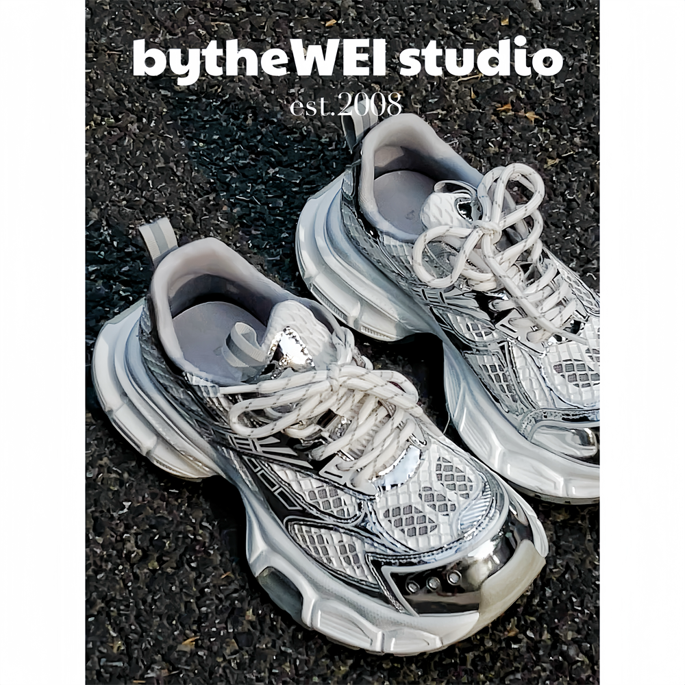 bytheWEI【耶啵气垫】镜面银色爆米花气垫底老爹鞋女运动鞋休闲鞋
