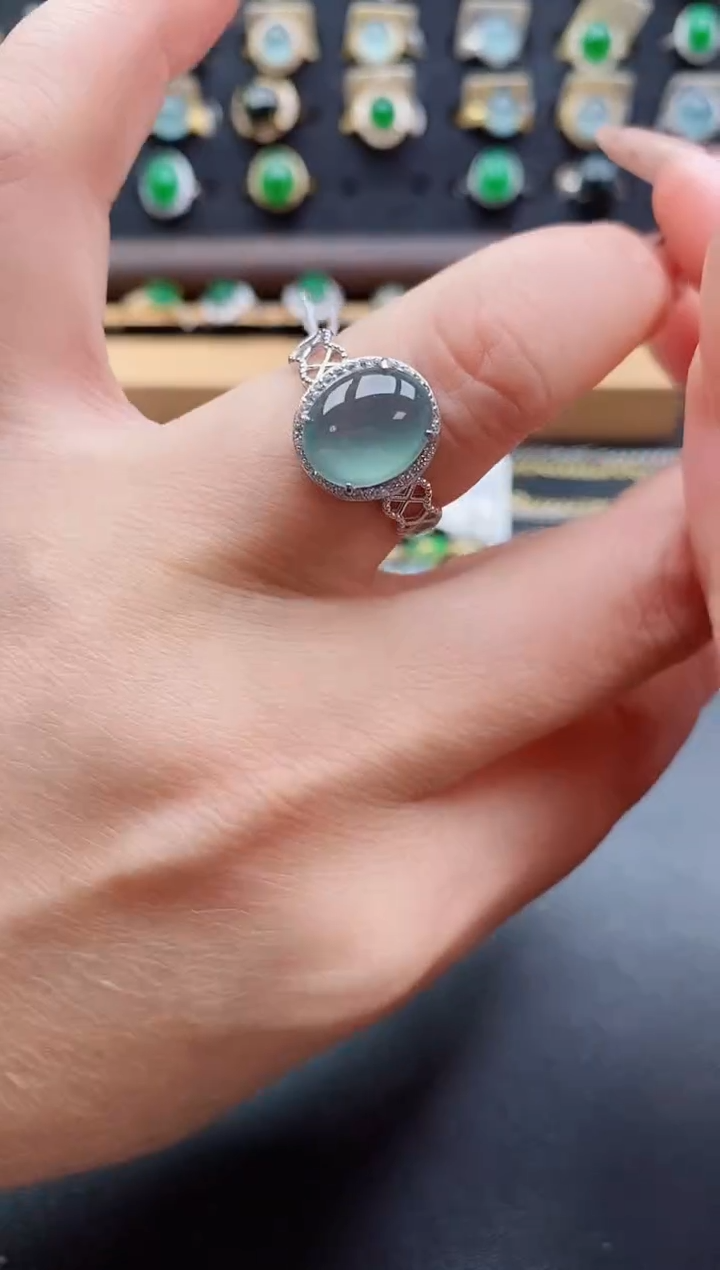 银S925镶嵌戒指翡翠1