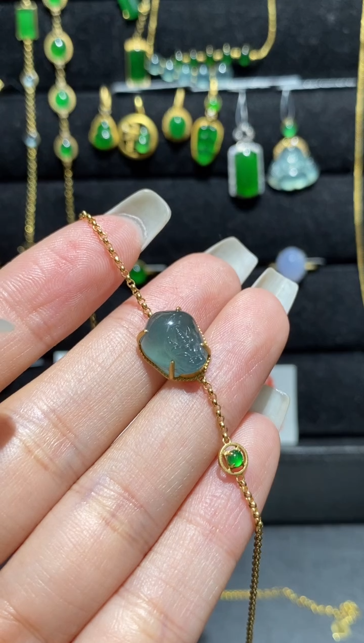 【闪购商品】翡翠手链18K金镶嵌手链