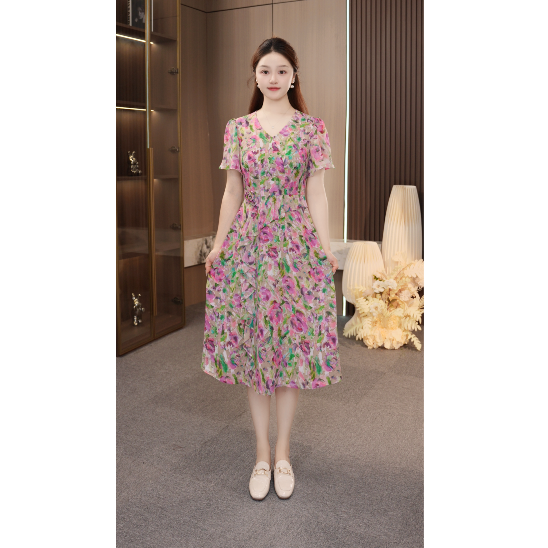 XH011【星禾女装】法式时尚优雅气质显瘦连衣裙妈妈洋气减龄碎花裙