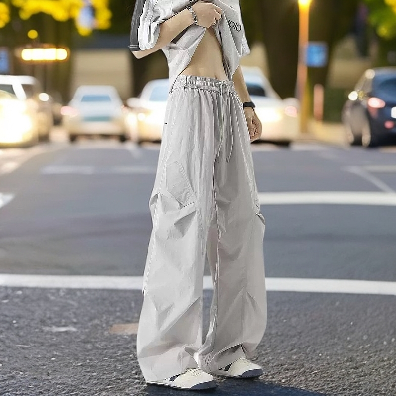 ins高腰休闲裤夏季美式休闲裤高街百搭显瘦抽绳速干夏季潮春夏