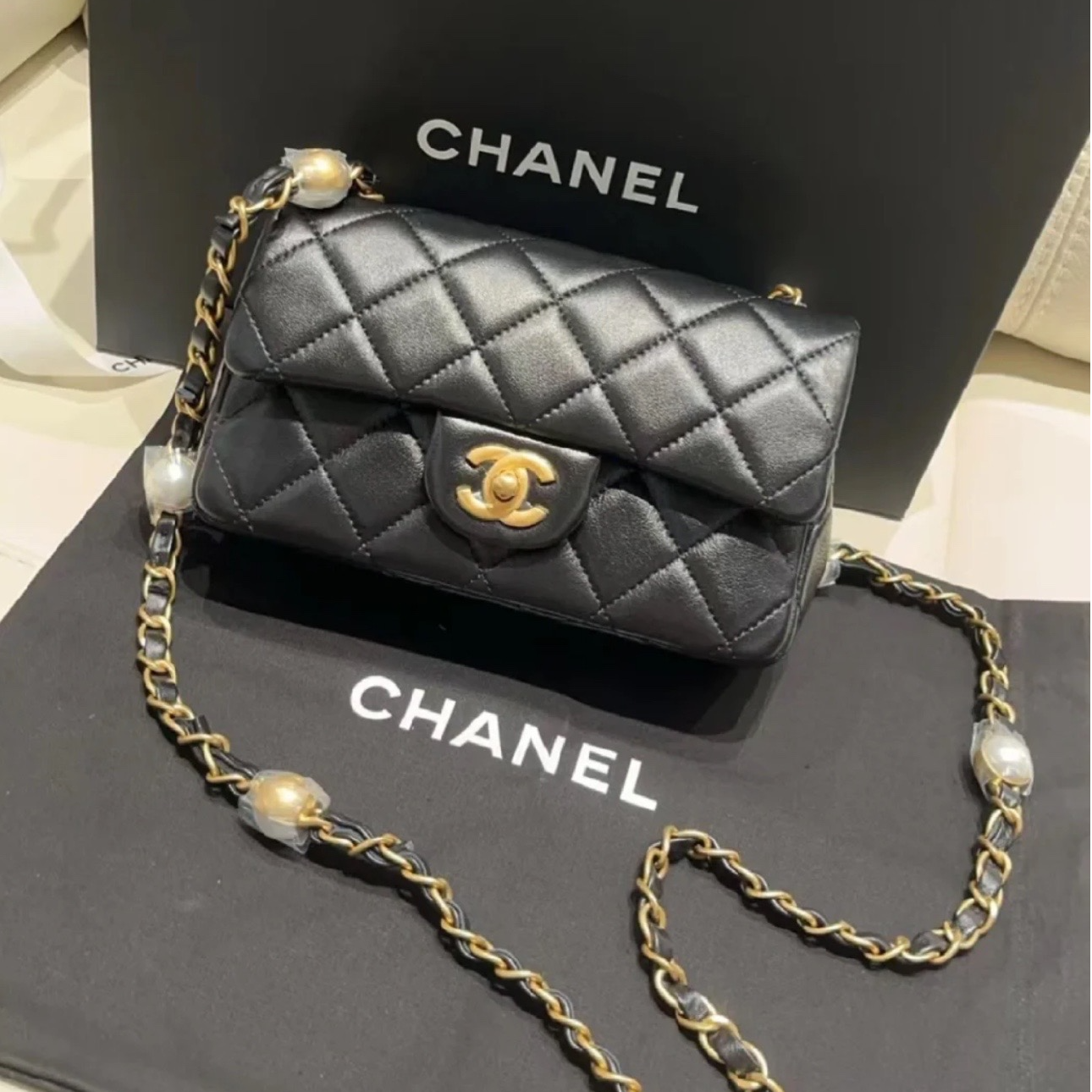 全新未使用 Chanel/香奈儿 小花双双 24B CF 大mini 黑色 芯片开