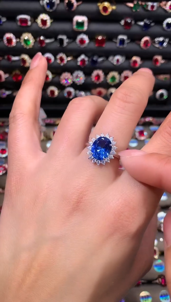 【闪购商品】蓝宝石戒指银S925镶嵌911矢车菊