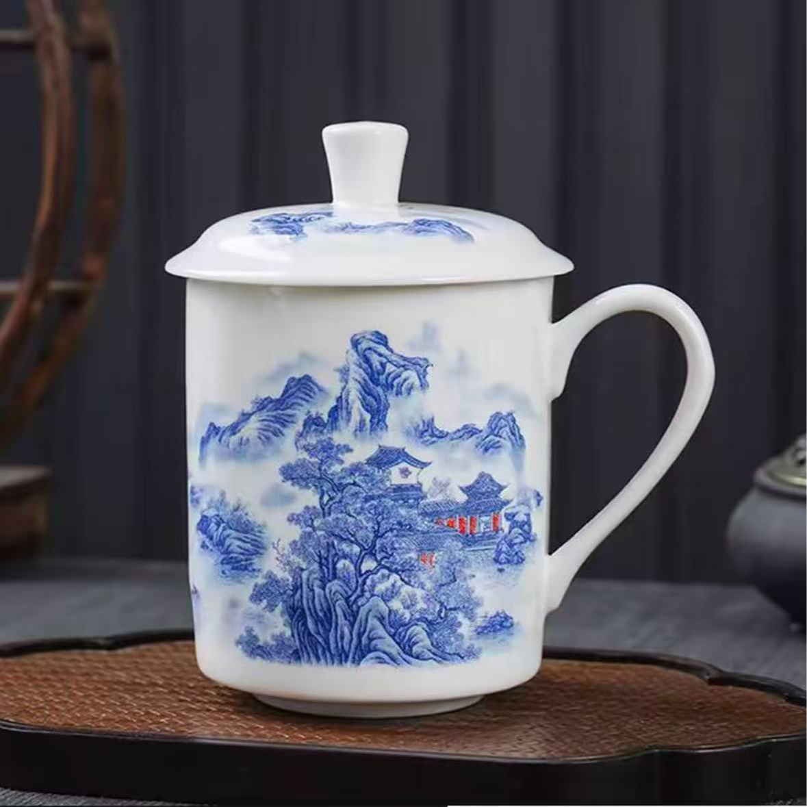 【厂长瓷业】景德镇陶瓷青花山水办公杯