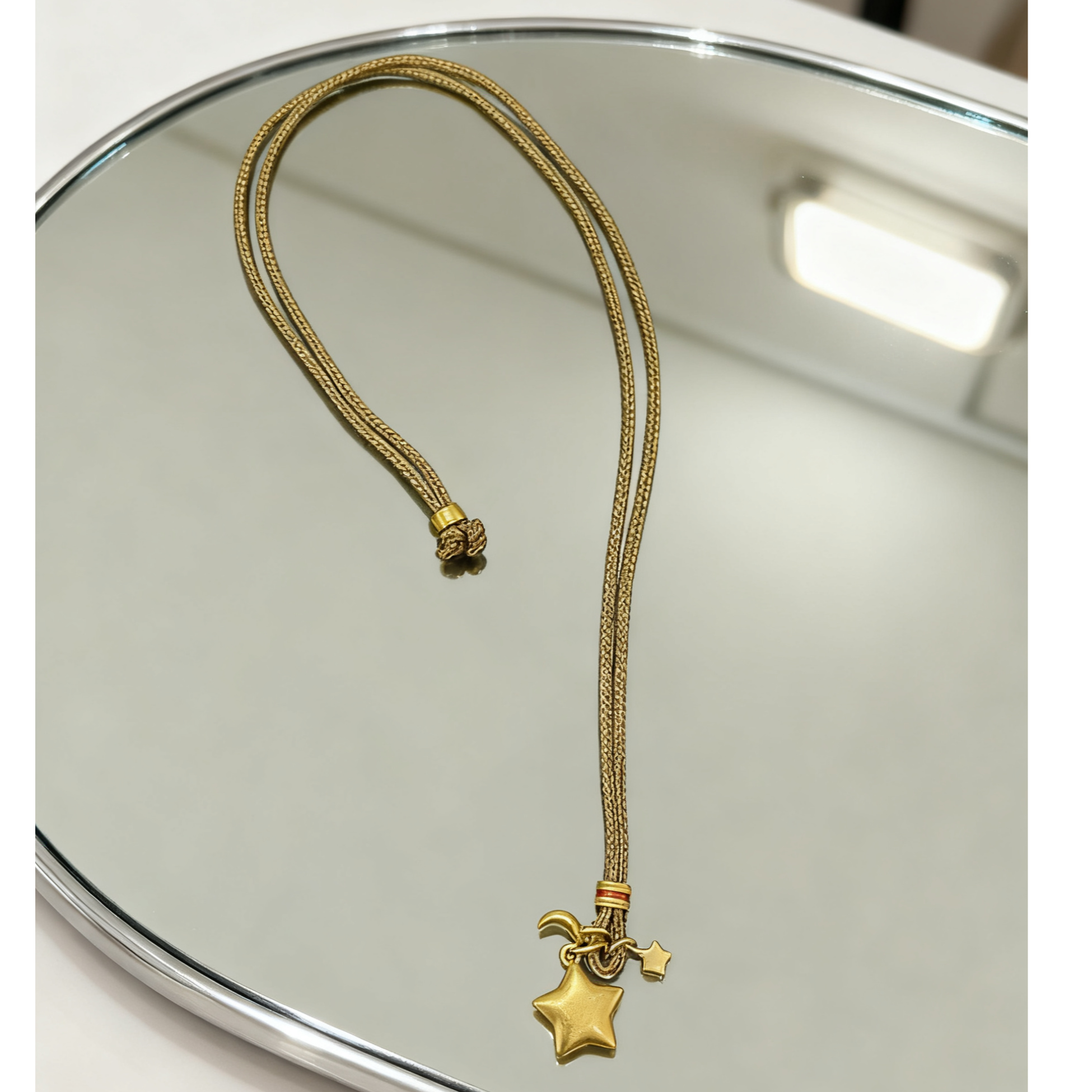 【越美丽】-“许愿星”-V金古法工艺纯实心高级质感咖绳项链jy0512