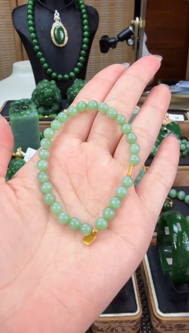 【闪购商品】和田玉（碧玉）手链18K金镶嵌 