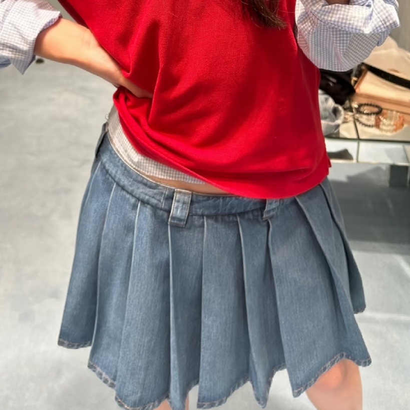 未使用 MIU MIU/缪缪 24ss字母logo百褶裙 蓝色/38