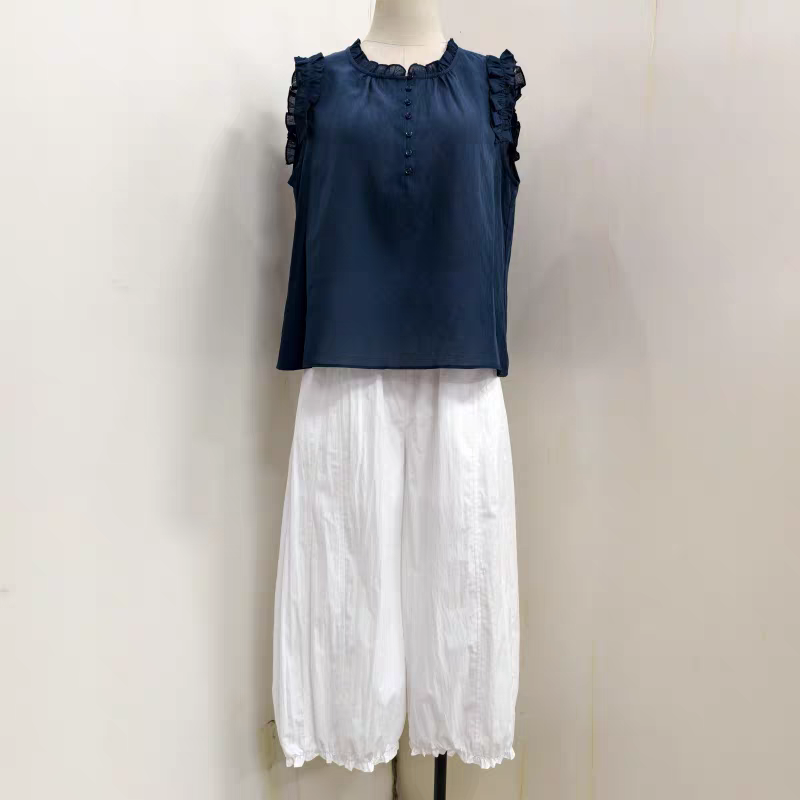 专柜正品【迷荟女装】蓝色设计感无袖T恤高级感显瘦气质上衣K769