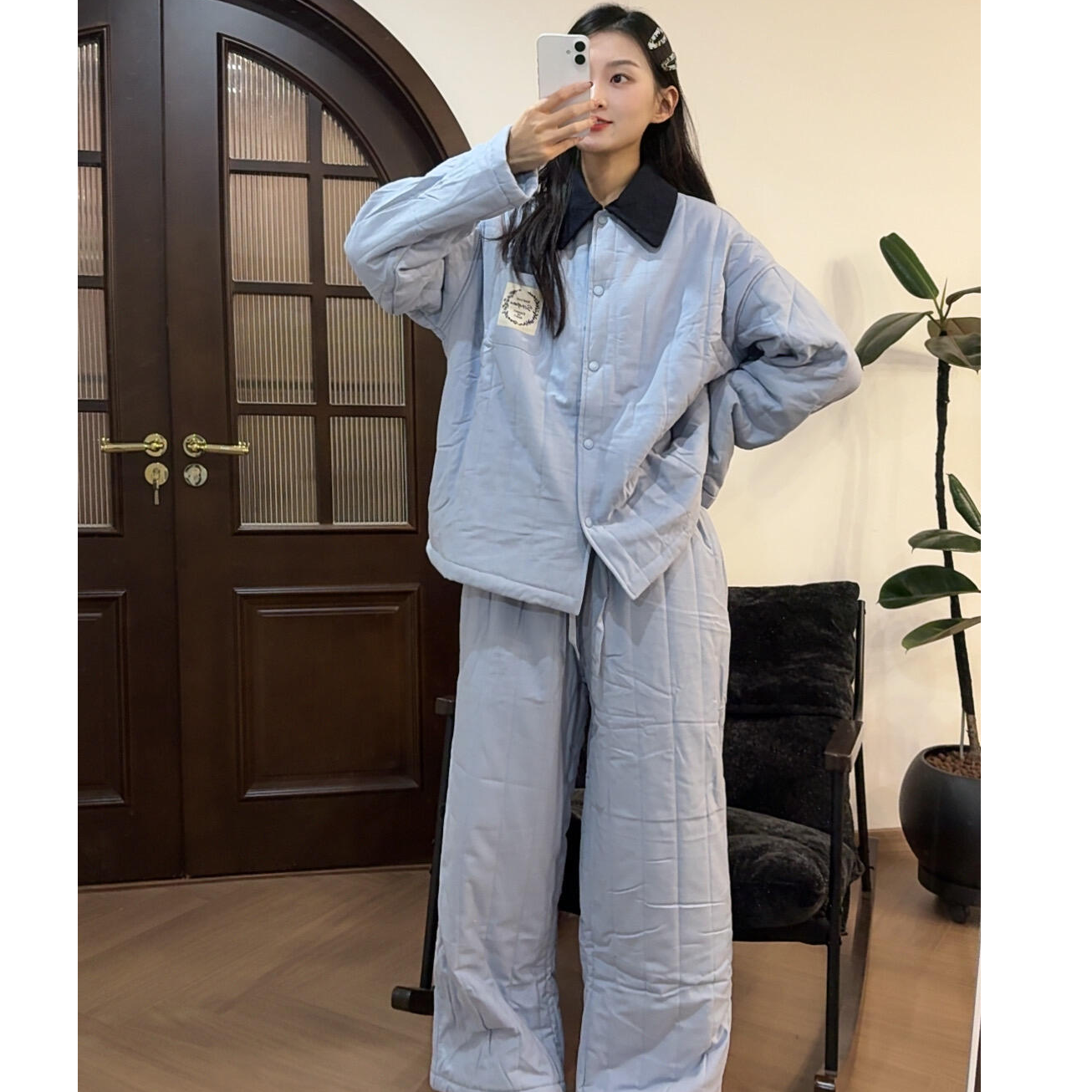 韩版少女三层夹棉睡衣女秋冬款棉服加绒加厚情侣款家居服套装外穿