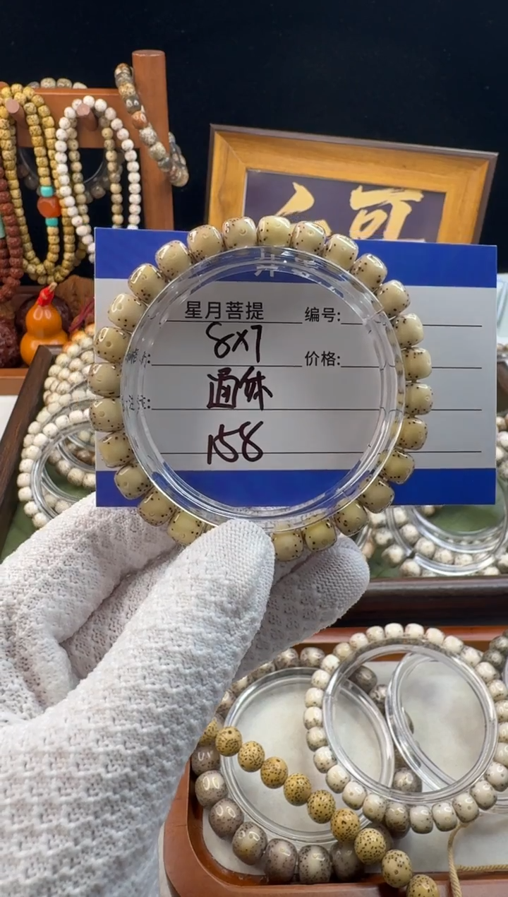 手串星月菩提明*。星月菩提石玉料通体