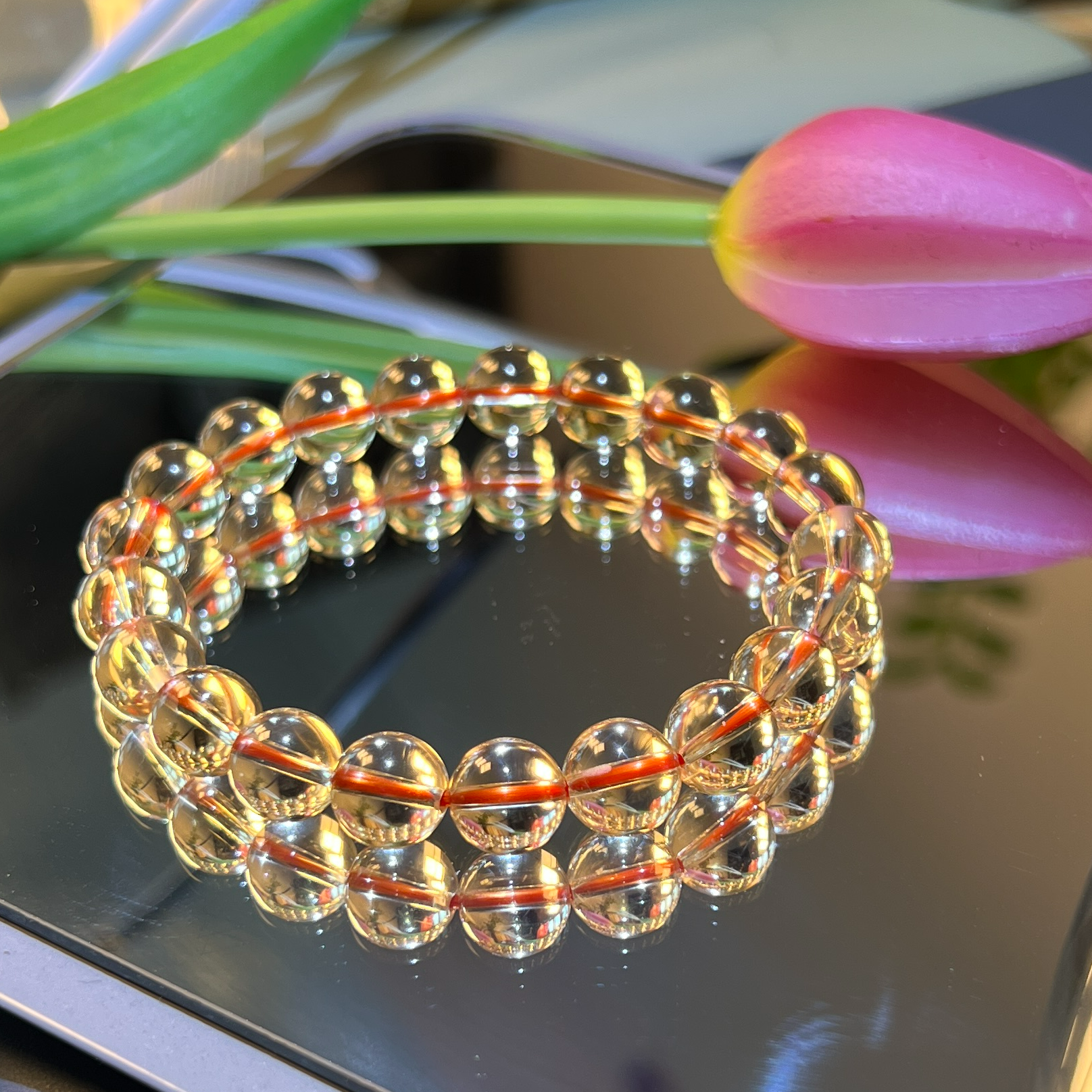 天然精品巴西原矿水晶手串黄色收藏级特级招财