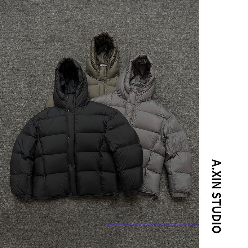 【AX极简泡芙羽绒】冬季男士极简高充绒纯色连帽泡芙面包羽绒外套