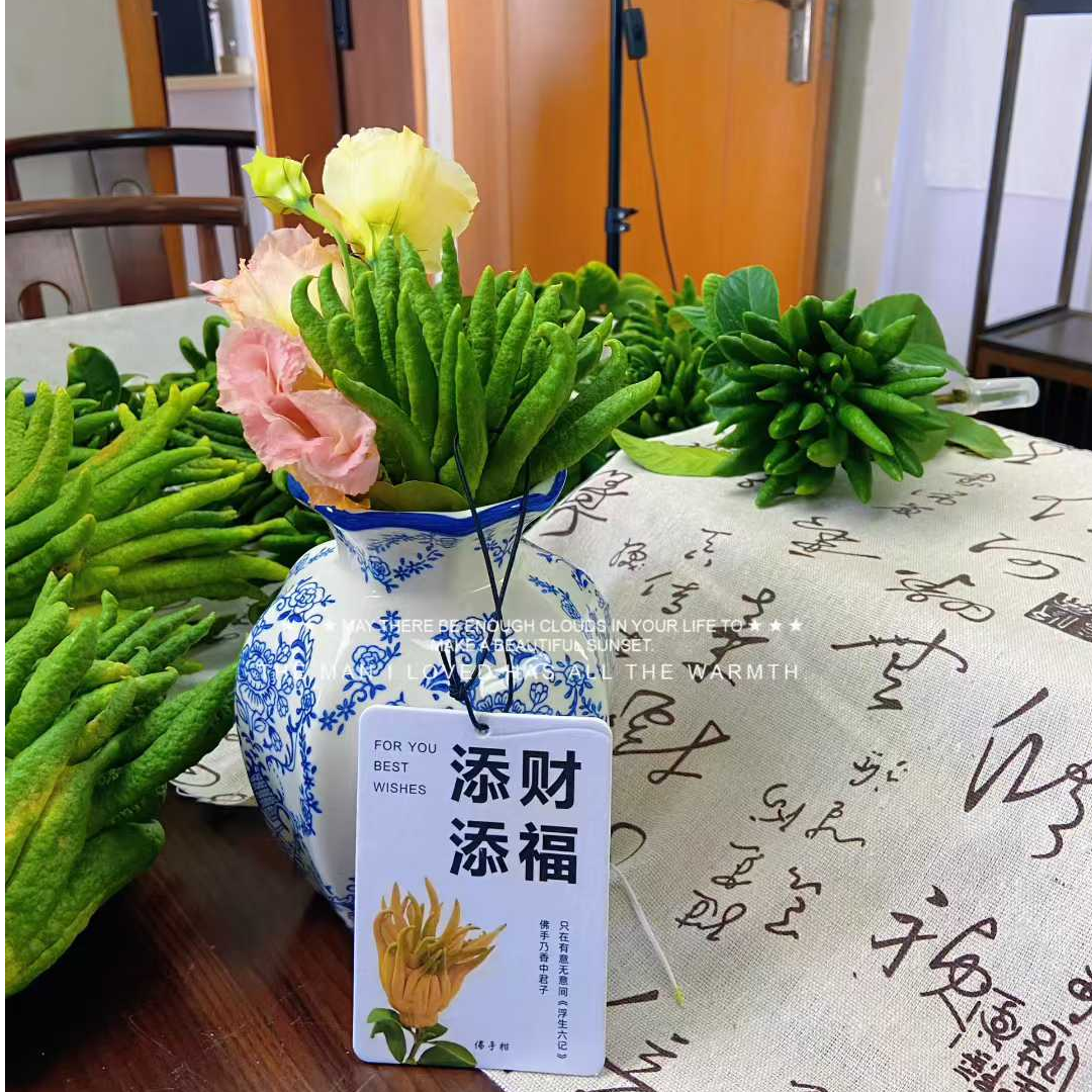 新中式青花瓷复古陶瓷家具客厅插画装饰品摆件中云南佛手柑