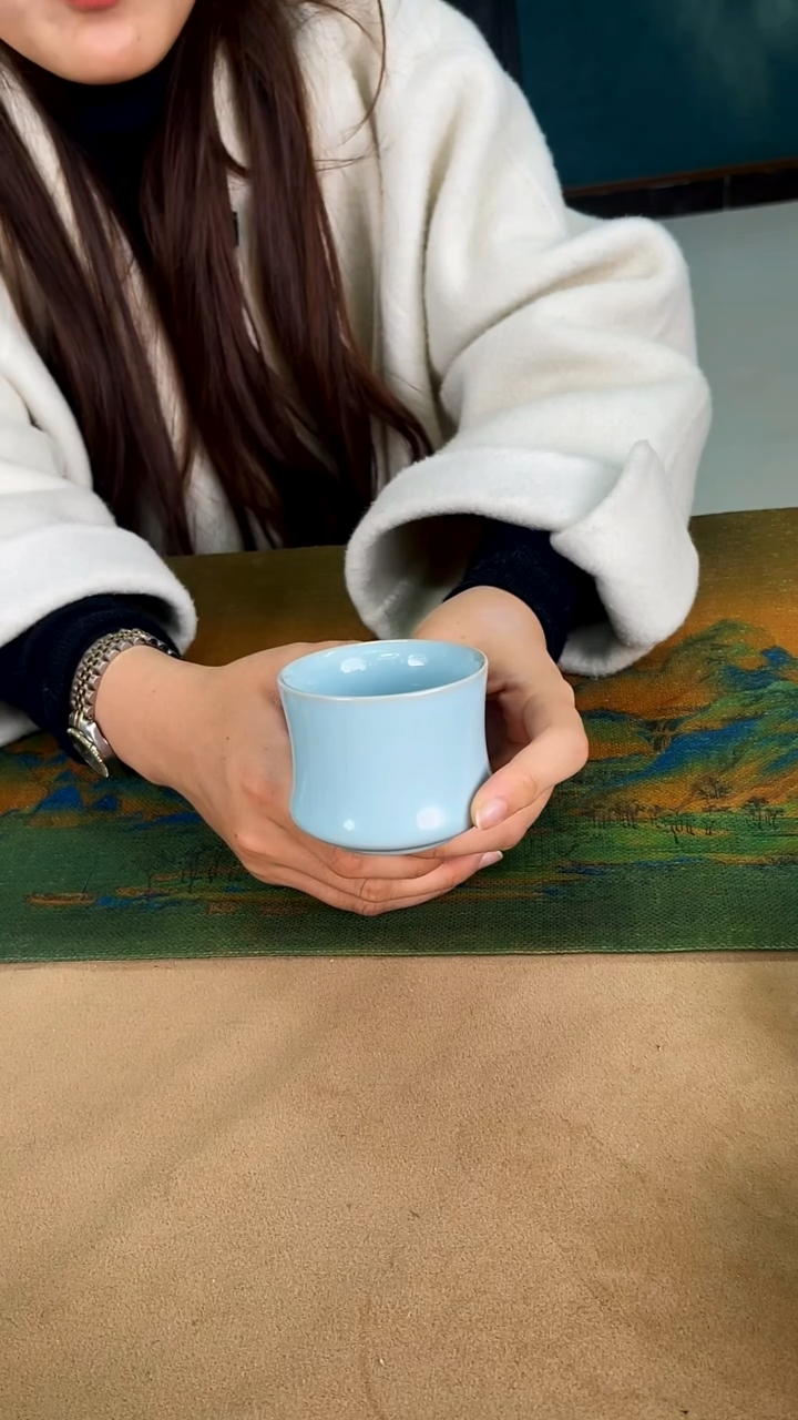 杯子瓷韩红 天青釉 束腰杯80cc