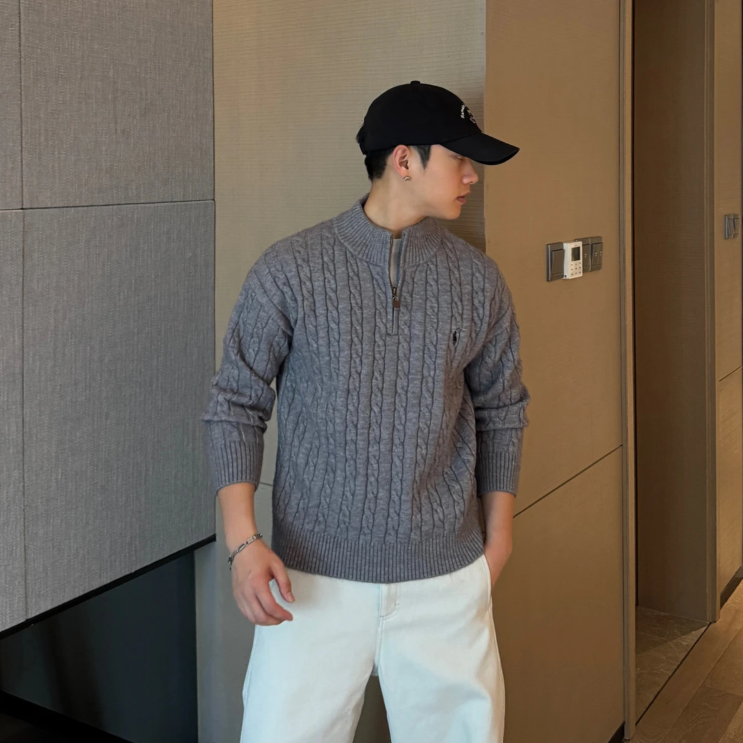 情侣小马刺绣厚款常规款刺绣立领冬季毛针织衫男女圆领套头小香风