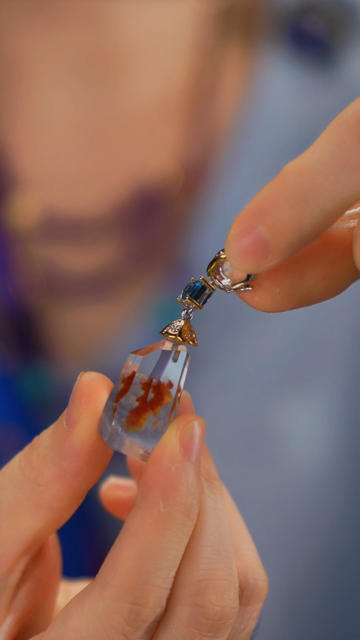 银S925镶嵌颈饰发晶兔毛水晶吊坠