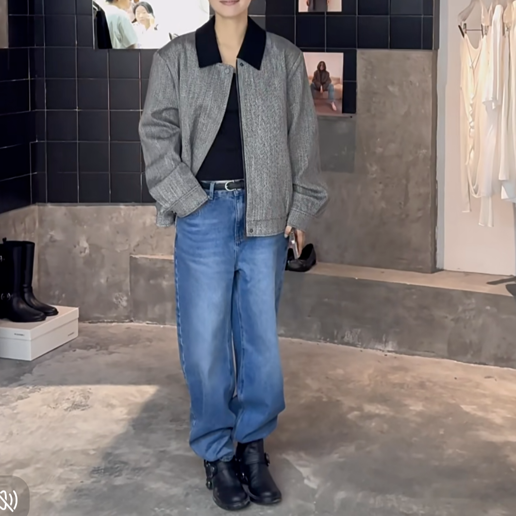 新款气质休闲韩版简约领口撞色长袖外套W86552