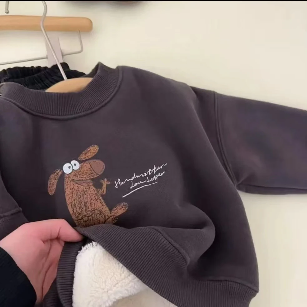 男童卫衣加绒加厚2025新款韩系中小童儿童装一体绒保暖内搭上衣潮