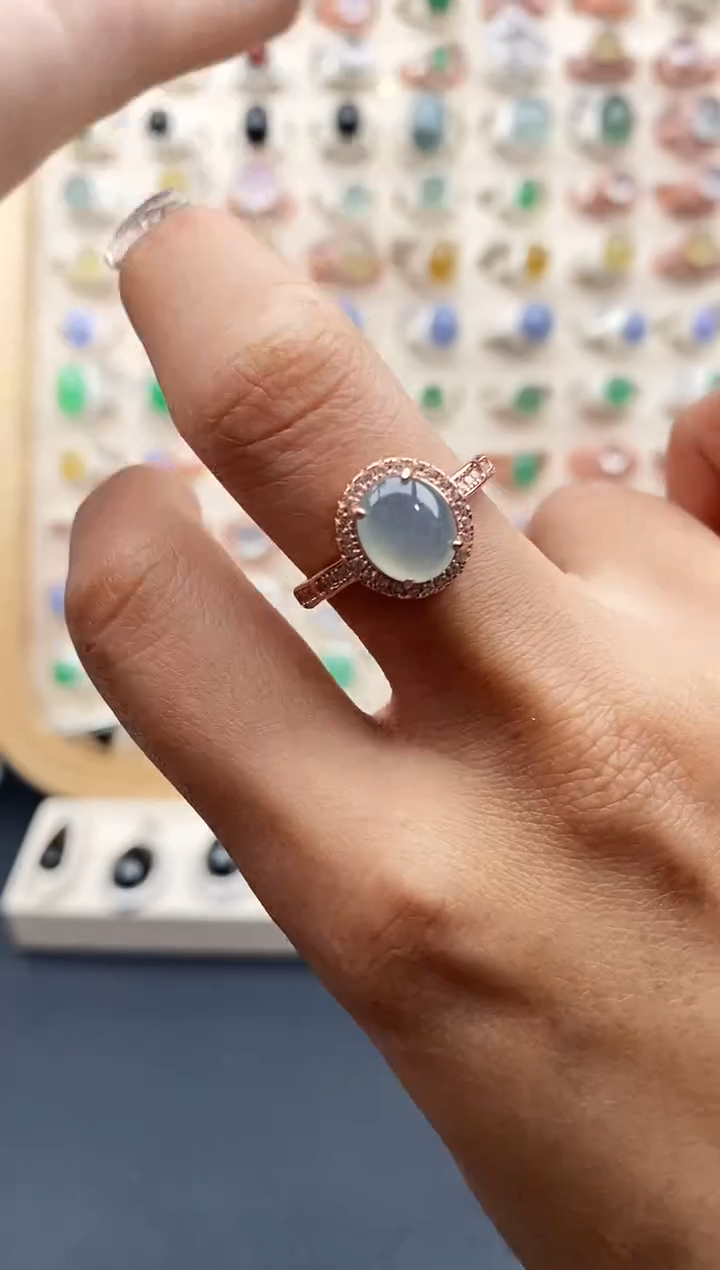 【闪购商品】翡翠戒指银S925镶嵌缅甸天然A货翡翠333   9-9