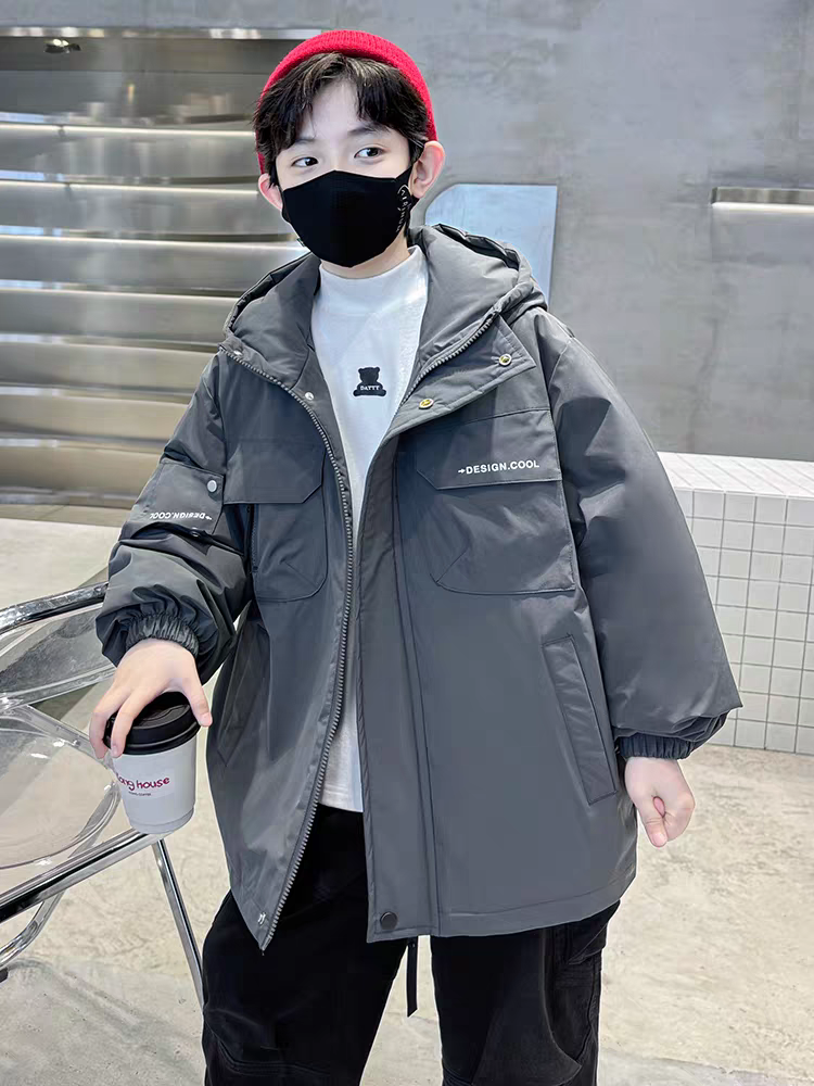 YRF-2601工装羽绒派克 男童羽绒服 保暖 连帽中大童白鸭绒