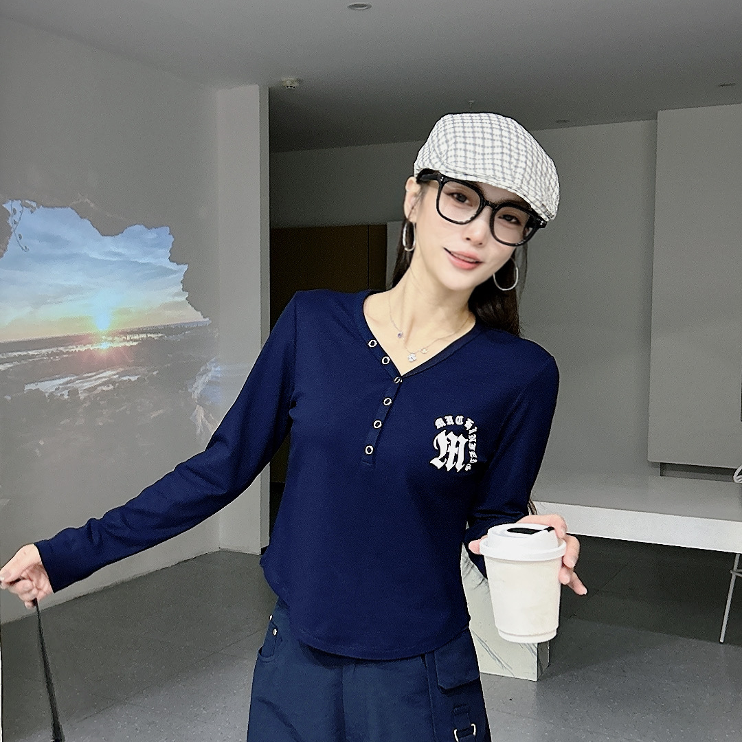 SE3912新品莫代尔棉长袖T恤早秋V领显瘦上衣气质时尚百搭洋气女