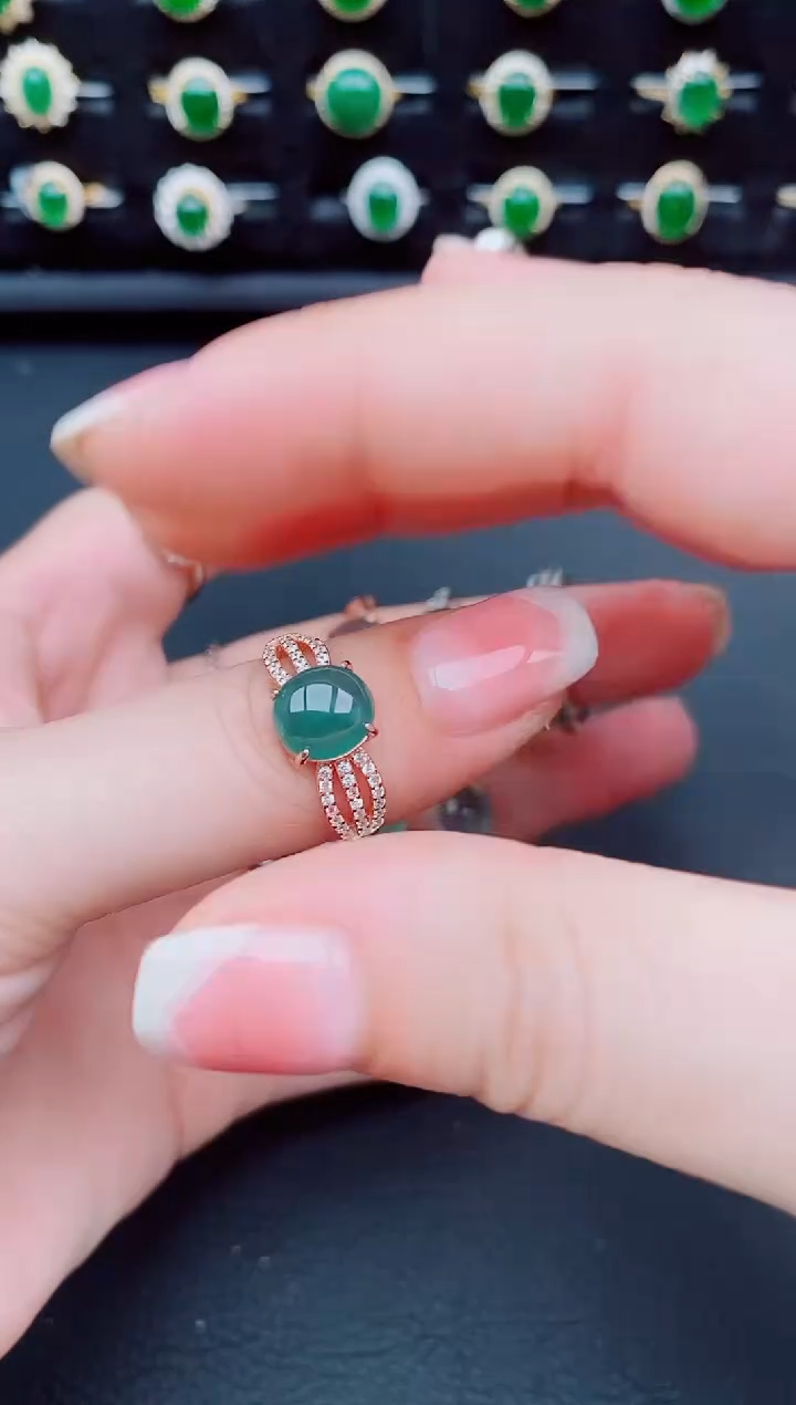 翡翠戒指银S925镶嵌天然a货翡翠9