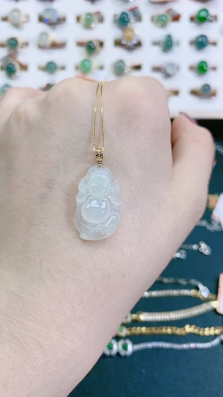 颈饰18K金镶嵌翡翠天然翡翠