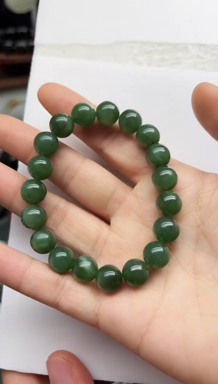 未镶嵌手链和田玉10MM   瓷蓝碧玉圆珠