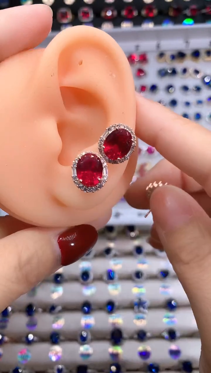 【闪购商品】红宝石耳饰银S925镶嵌玫瑰金