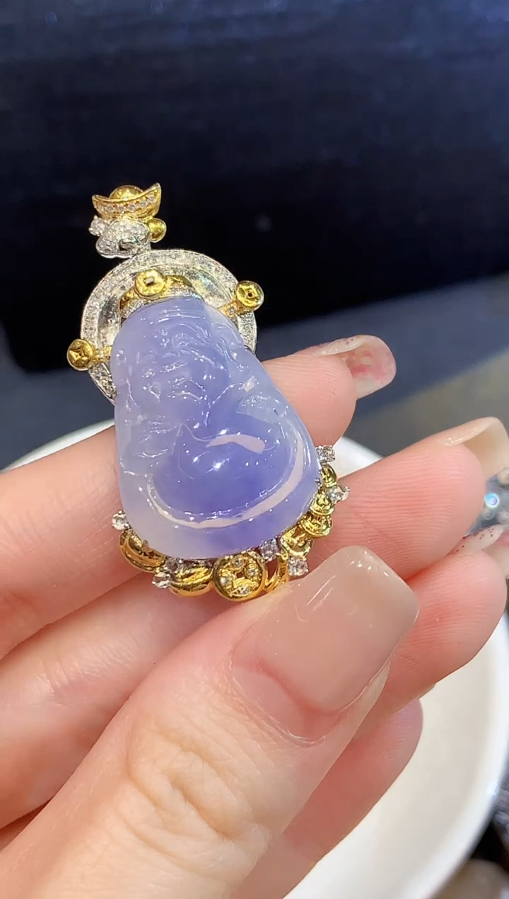 吊坠(不含链)18K金镶嵌翡翠LYH多样性发其一