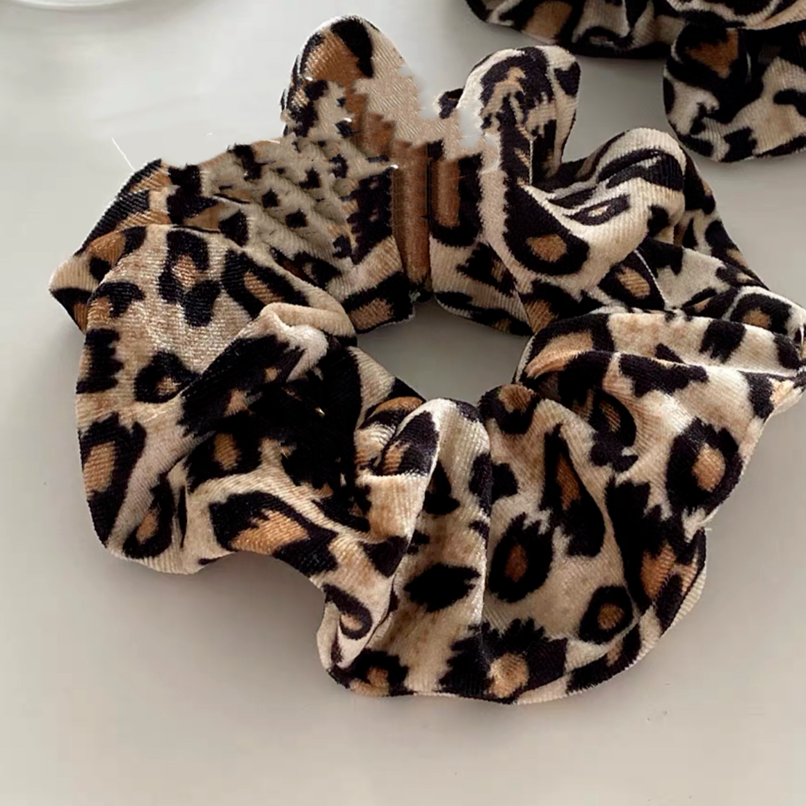 秋冬新款丝绒豹纹大肠发圈时尚复古气质丸子头马尾发绳发饰2118