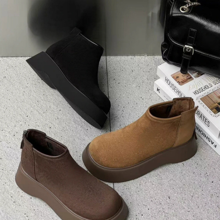 秋冬新款英伦风厚底圆头复古加绒短靴切尔西百搭舒适马丁靴女8862