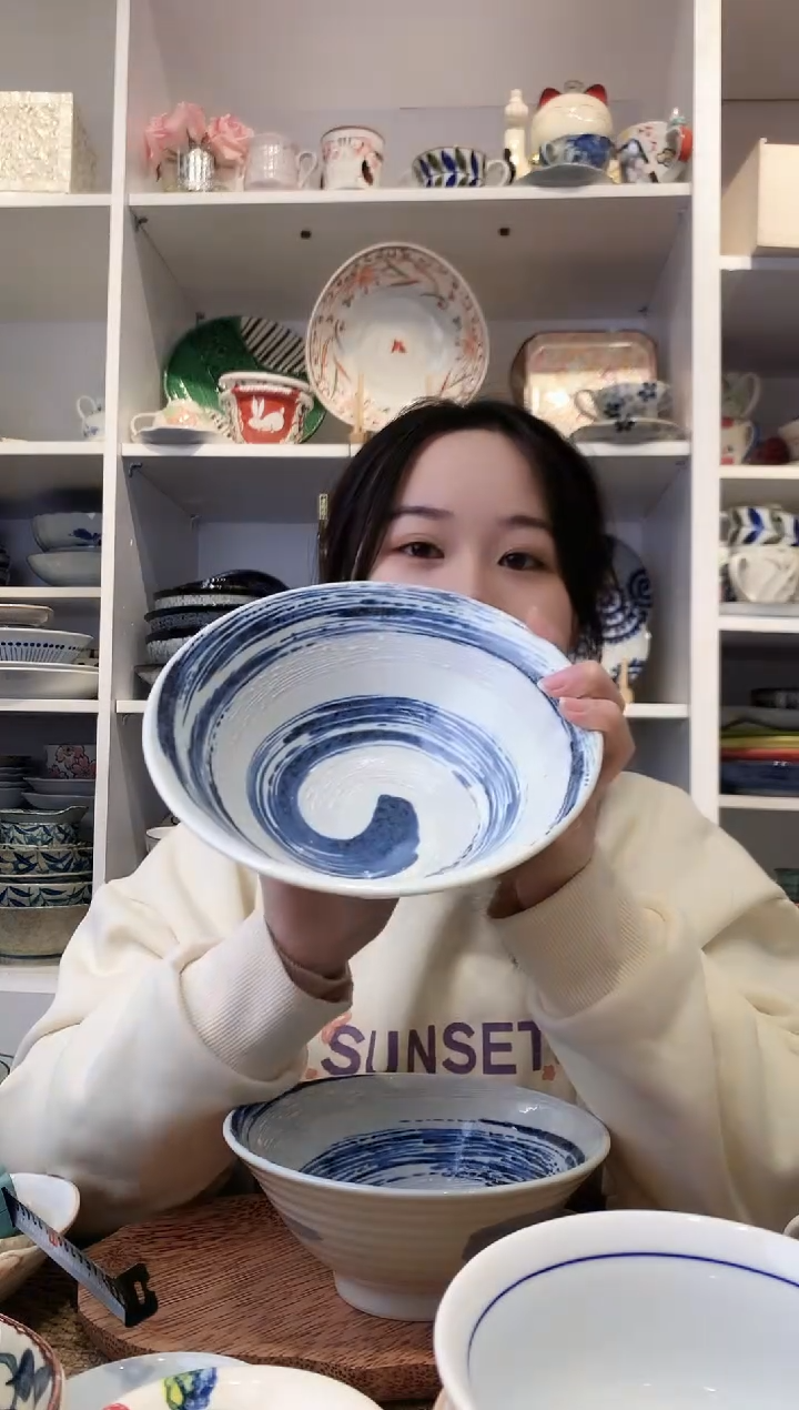 陶瓷美浓烧风吹清流大斗笠面碗19.5cm